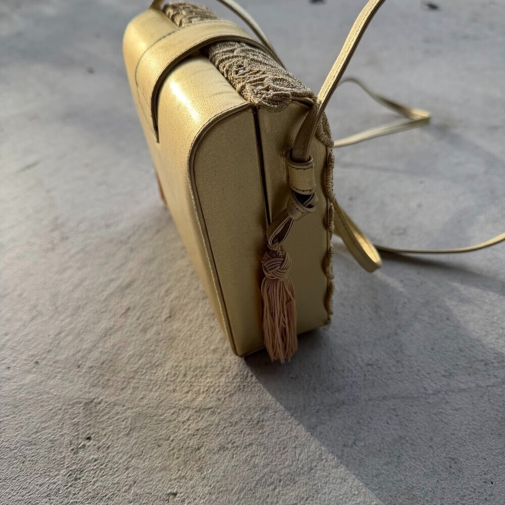 Vintage Gold Leaf W/ Diamante Stuart Weitzman Evening Bag With Strap - Picture 7 of 7